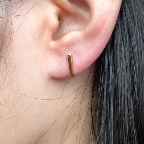 Small 14K Solid Gold Staple Bar Stud Earrings
